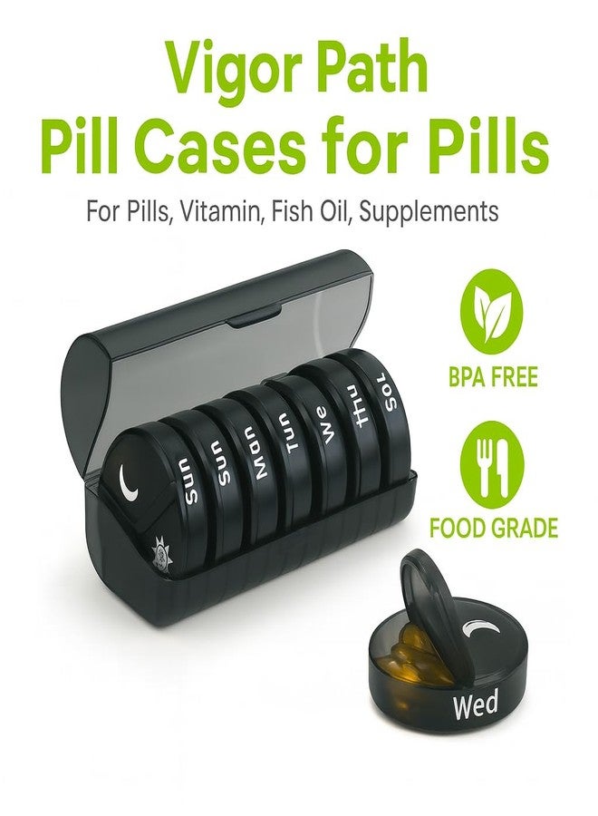 vigor path 7-Day Pill Organizer with Two Compartments Per Day, Ideal for Pills/Vitamins/Fish Oil/Supplements Storage, BPA-Free and Easy to Clean (Black) - Image 3